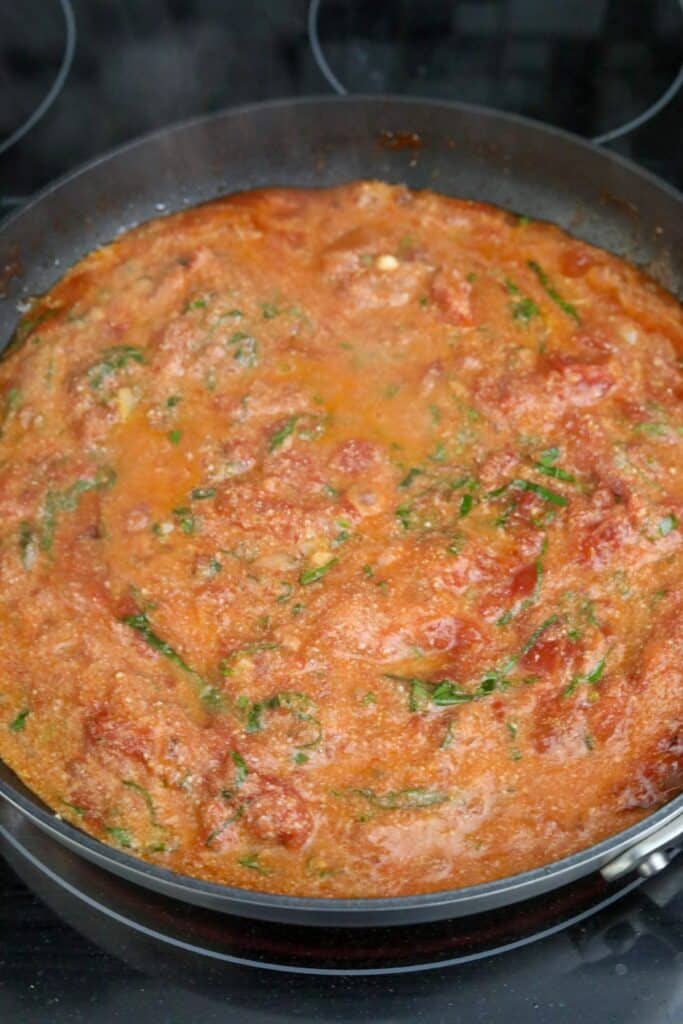 Creamy tomato sauce in a pan