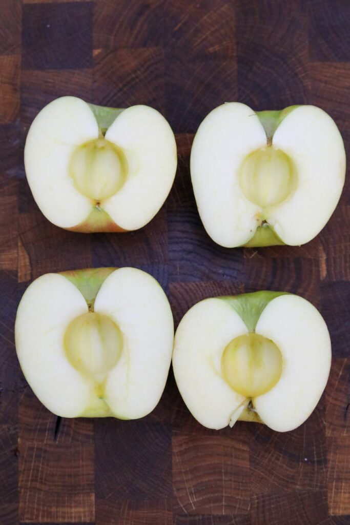 Four apple halved cored