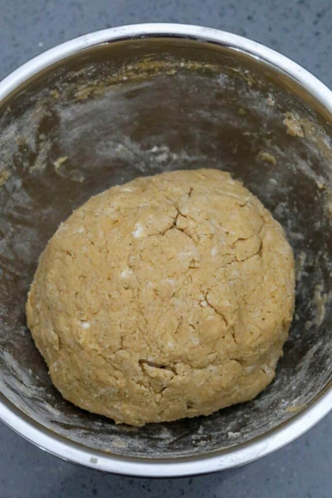 Dough ball in a mixing bowl