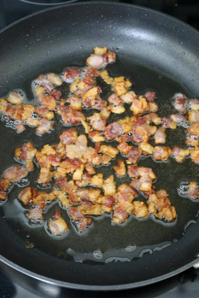 Cooked bacon in a pan