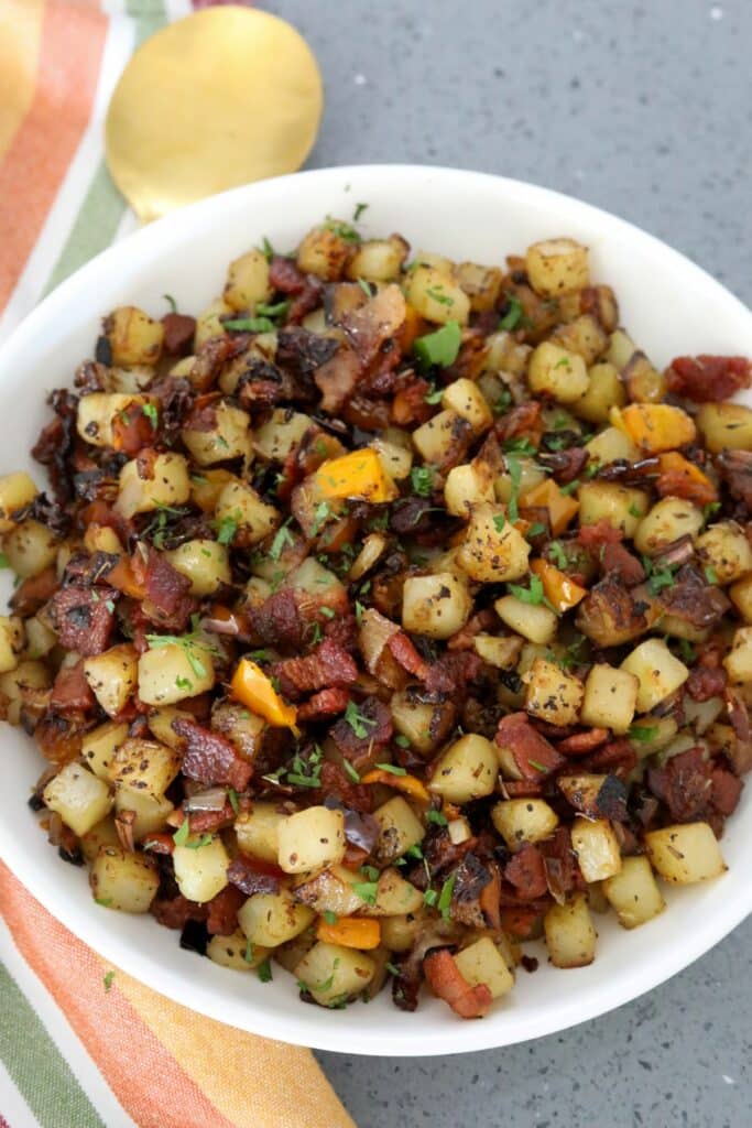 A bowl of bacon potato hash