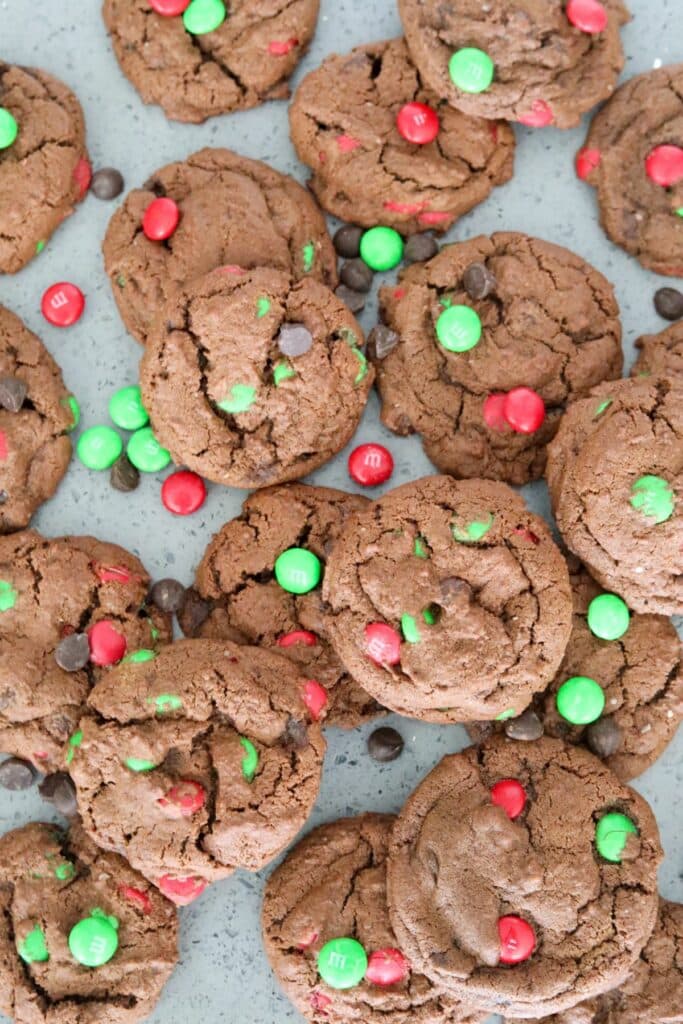 A pile of Chocolate Chip M&M Cookies