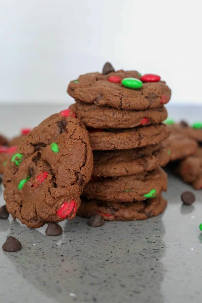 A stack of Chocolate Chip M&M Cookies