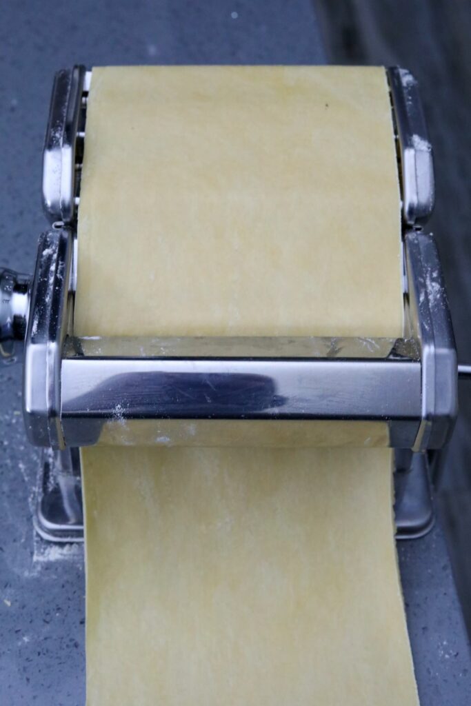 Pasta dough in a pasta roller