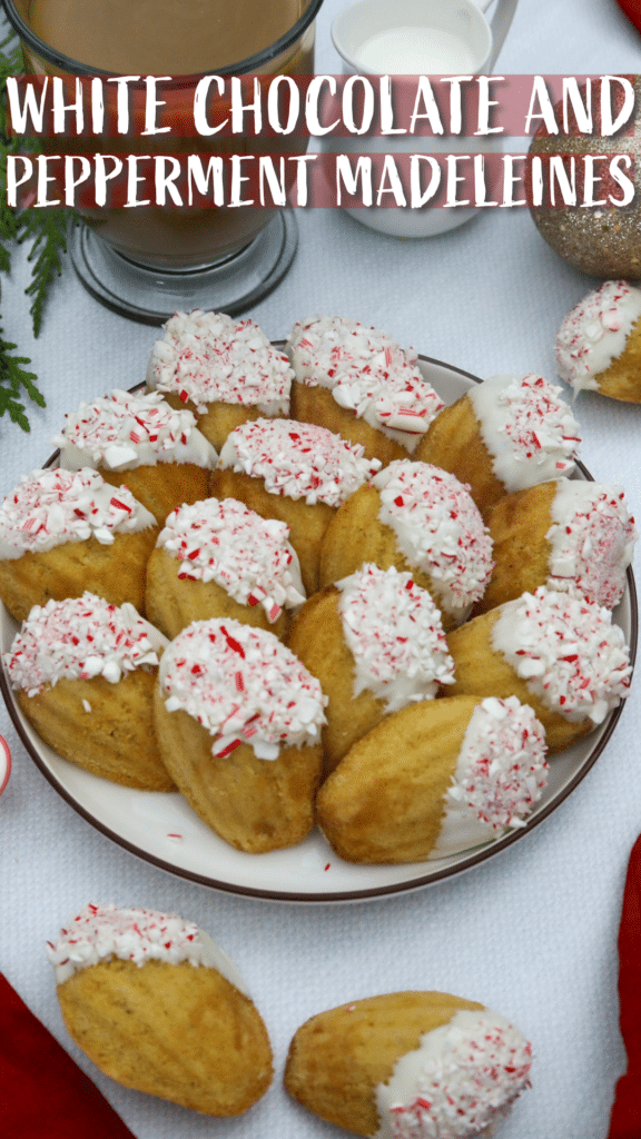 White chocolate peppermint madeleines Pinterest pin