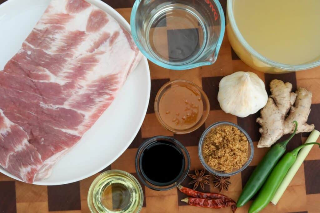 Ingredients for soy glazed pork belly