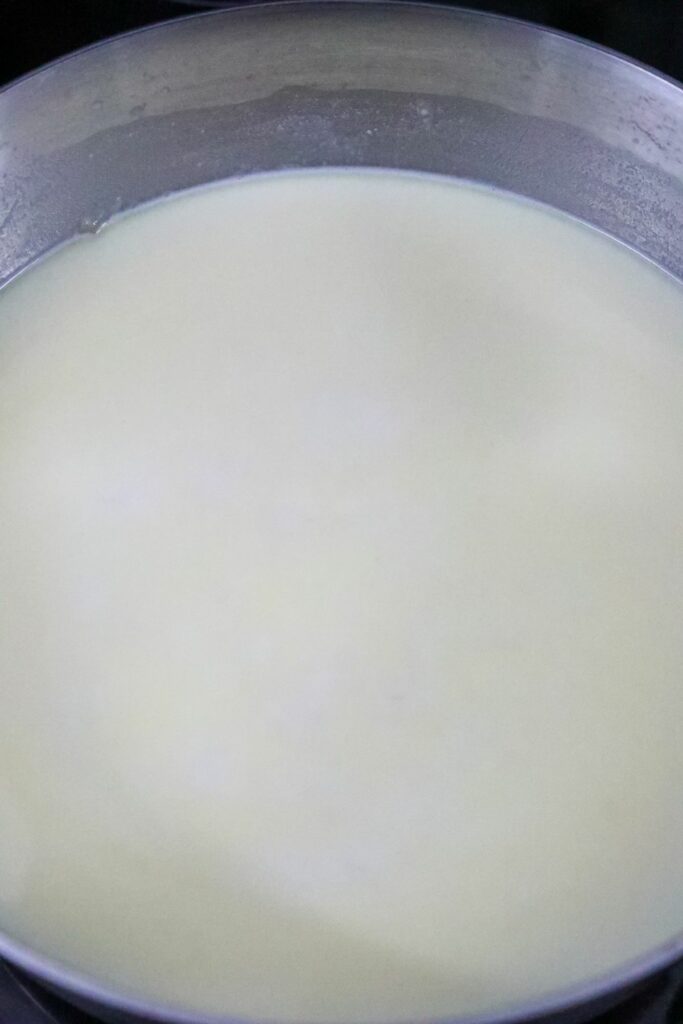 Cooked bechamel in a saucepan
