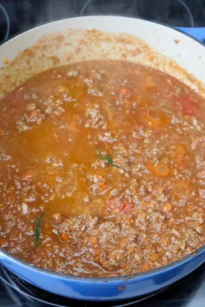 Bolognese sauce in a Dutch oven